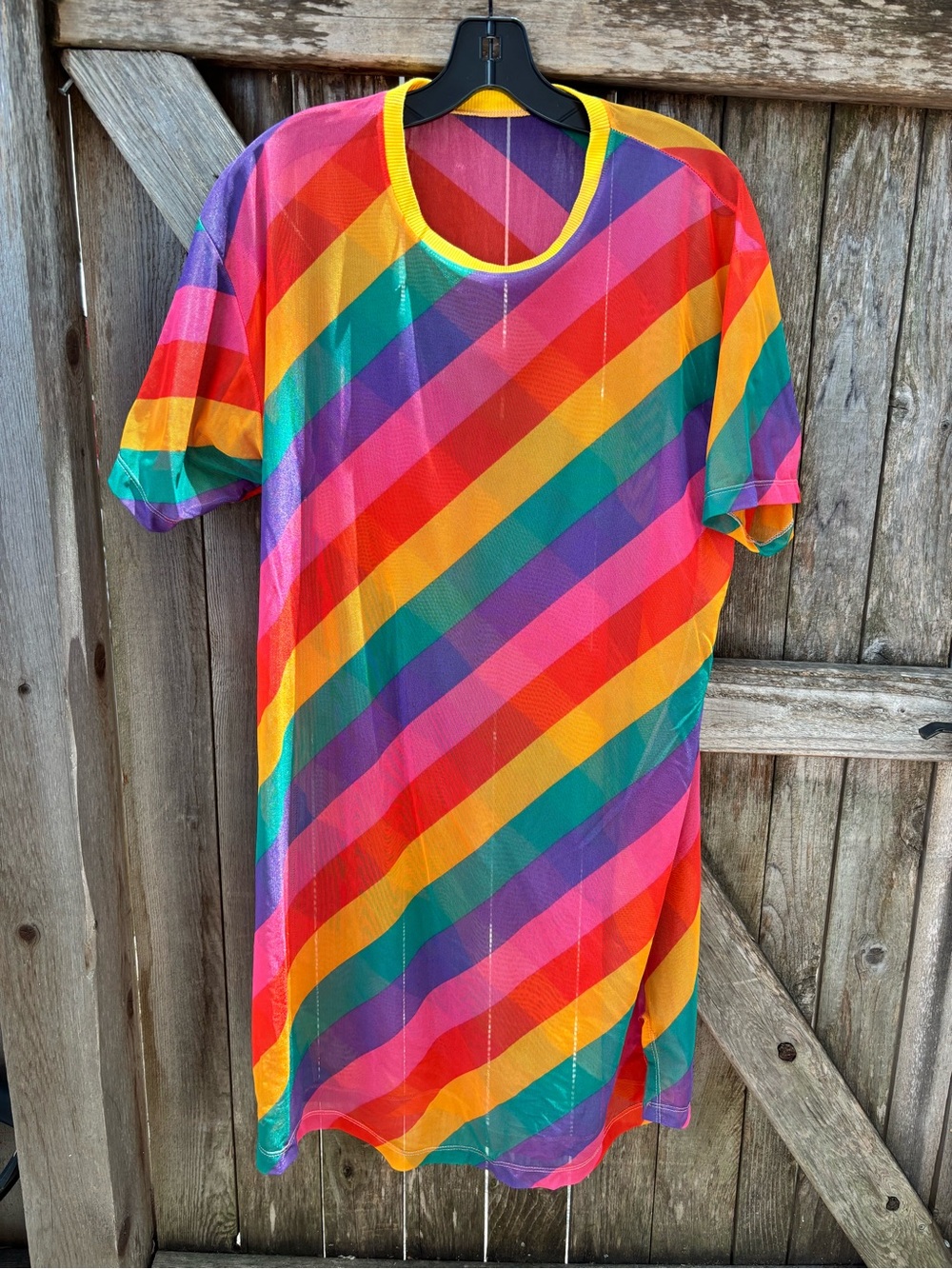Unisex OSFM Rainbow Striped Tee Dress - Multicolor
